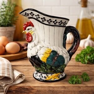 CBK Ltd Rooster Ceramic Pitcher Farmhouse Country Kitchen Decor 7.75"